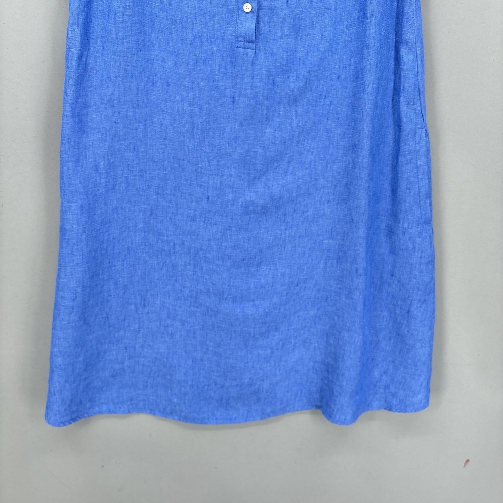 J McLaughlin Dress Small Blue Linen Sleeveless Shirt Collared Pockets Resort - Picture 3 of 10
